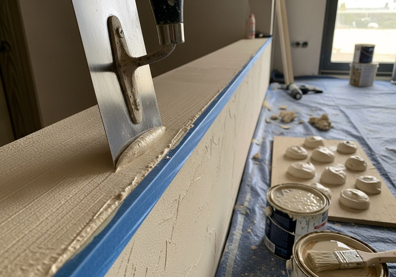 Application d'un enduit décoratif type béton ciré sur un mur de cuisine