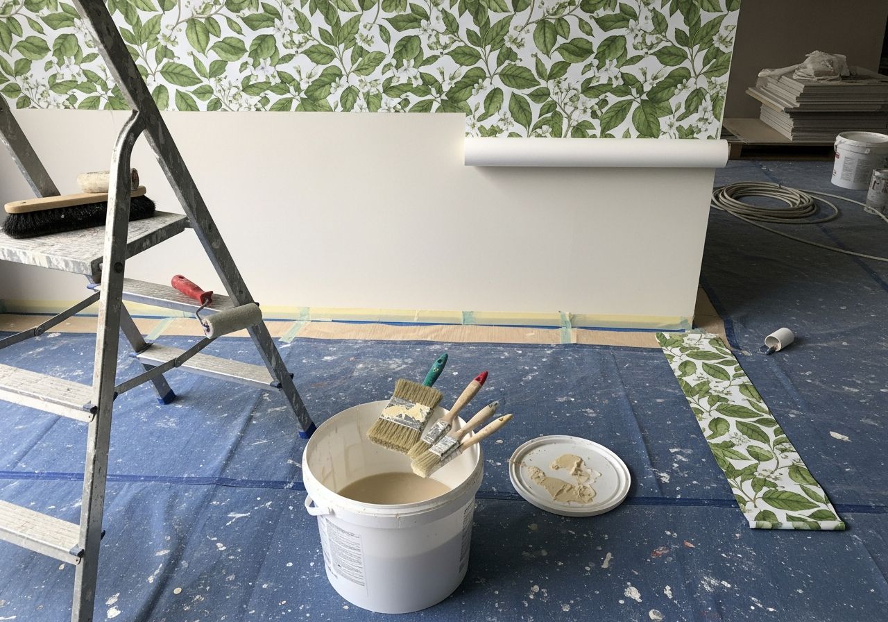 Pose précise d'un papier peint à motifs dans un couloir